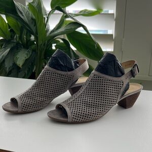 Gray Peep-Toe Heeled Sandals